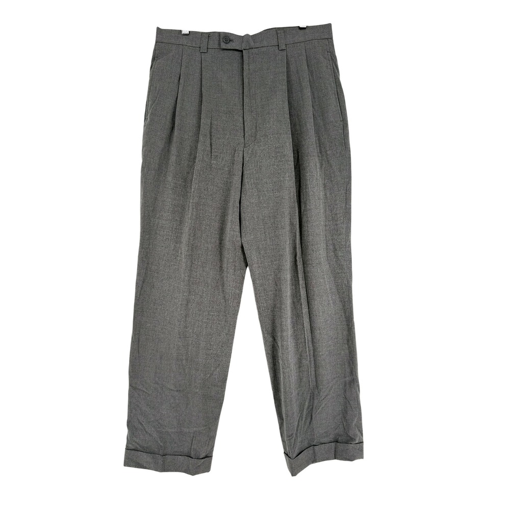 Milano Uomo Mens Grey Pleated Cuffed Dress Pants Slacks 34x30 Heather Grey